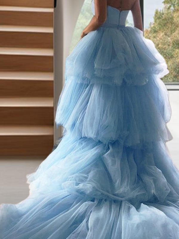 A-Line/Princess Tulle Layers Sweetheart Sleeveless Sweep/Brush Train Dresses Prom Dress