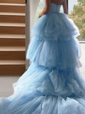 A-Line/Princess Tulle Layers Sweetheart Sleeveless Sweep/Brush Train Dresses Prom Dress