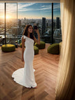Sheath/Column Stretch Crepe Bowknot One-Shoulder Sleeveless Court Train Wedding Dresses Bridal Gowns