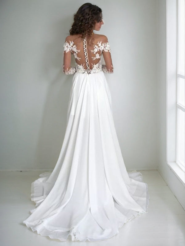 a-line princess chiffon wedding dress Long Sleeve A-Line Chiffon Dress by Cinderella Divine WEDDING GOWN BY CINDERELLA DIVIVE CD0192W Bridal Hive