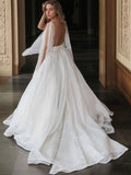 A-Line/Princess Organza Ruffles V-neck Sleeveless Sweep/Brush Train Wedding Dresses Bridal Gowns