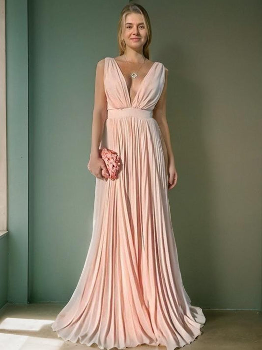 A-Line/Princess Chiffon Ruffles V-neck Sleeveless Floor-Length Mother of the Bride Dresses