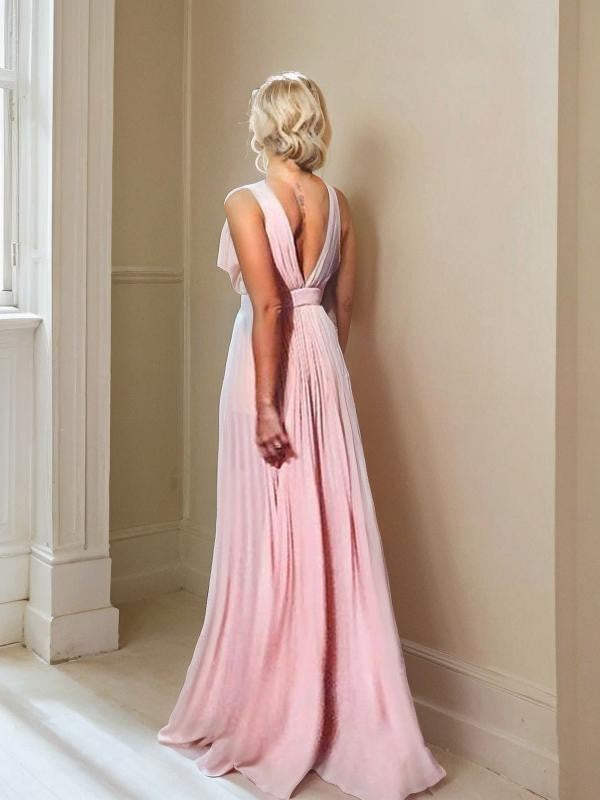 A-Line/Princess Chiffon Ruffles V-neck Sleeveless Floor-Length Mother of the Bride Dresses