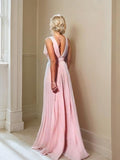 A-Line/Princess Chiffon Ruffles V-neck Sleeveless Floor-Length Mother of the Bride Dresses