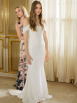 Sheath/Column Satin Applique Off-the-Shoulder Sleeveless Sweep/Brush Train Wedding Dresses Bridal Gowns