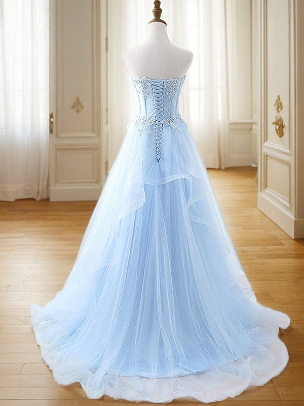 A-Linie/Princess-Linie Tüll Applikationen Herzausschnitt Ärmellos Sweep/Pinsel zug Kleider Ball-/Abendkleid