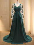 A-Line/Princess Chiffon Applique Sweetheart Long Sleeves Sweep/Brush Train Mother of the Bride Dresses