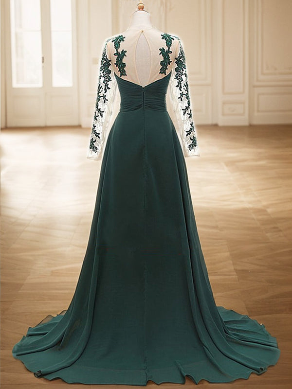 A-Line/Princess Chiffon Applique Sweetheart Long Sleeves Sweep/Brush Train Mother of the Bride Dresses