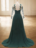 A-Line/Princess Chiffon Applique Sweetheart Long Sleeves Sweep/Brush Train Mother of the Bride Dresses