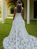 A-Line/Princess Lace Straps Sleeveless Sweep/Brush Train Wedding Dresses Bridal Gowns