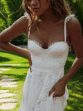 A-Line/Princess Lace Straps Sleeveless Sweep/Brush Train Wedding Dresses Bridal Gowns