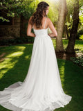 A-Line/Princess Tulle Lace V-neck Sleeveless Sweep/Brush Train Wedding Dresses Bridal Gowns