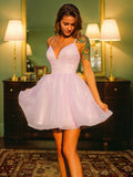A-Linie/Princess-Linie Spitze Rüschen V-Ausschnitt Ärmellos Kurz/Mini Kleider Ballkleid