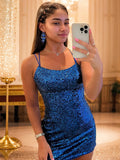 Vestido de cóctel de graduación con escote halter, sin mangas, corto y con lentejuelas