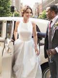 A-Line/Princess Satin Ruffles Scoop Sleeveless Sweep/Brush Train Wedding Dresses Bridal Gowns