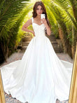 A-Line/Princess Satin Ruffles Straps Sleeveless Court Train Wedding Dresses Bridal Gowns