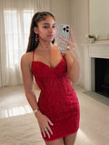 Vestidos cortos/mini sin mangas con escote en V, de encaje, con tubo o columna, para graduación, cóctel y apliques