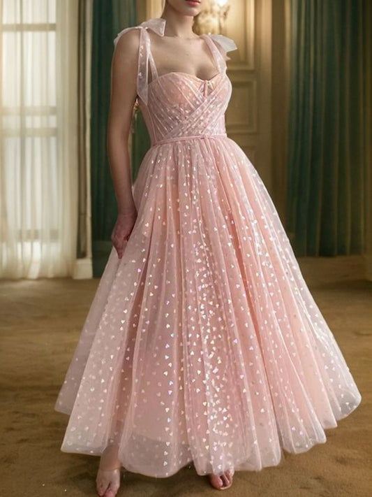 A-Linie/Princess-Linie Rüschen Spaghettiträger Ärmellos Knöchellang Kleider Ballkleid