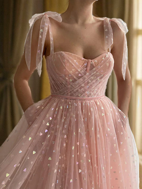 A-Linie/Princess-Linie Rüschen Spaghettiträger Ärmellos Knöchellang Kleider Ballkleid
