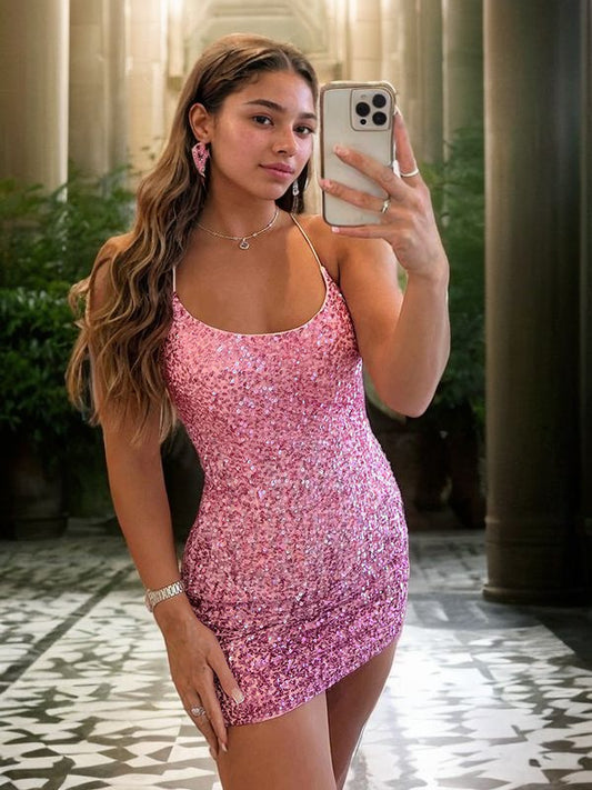 Vestido de cóctel de graduación, corto, sin mangas, con tirantes finos y corte en forma de tubo/columna
