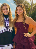Vestido de fiesta de graduación, corte A/princesa, de tul, con volantes, sin tirantes, sin mangas, corto/mini