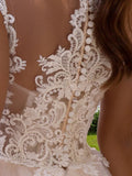 A-Line/Princess Tulle Applique Bateau Sleeveless Court Train Wedding Dresses Bridal Gowns