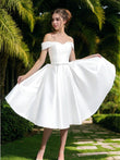 A-Line/Princess Satin Ruched Off-the-Shoulder Sleeveless Knee-Length Wedding Dresses Bridal Gowns