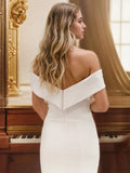 Sheath/Column Stretch Crepe Off-the-Shoulder Sleeveless Sweep/Brush Train Wedding Dresses Bridal Gowns