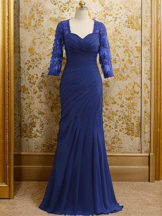 Trumpet/Mermaid Chiffon Lace Sweetheart 3/4 Sleeves Floor-Length Mother of the Bride Dresses