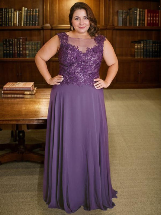 A-Line/Princess Chiffon Applique Scoop Sleeveless Floor-Length Mother of the Bride Dresses