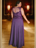A-Line/Princess Chiffon Applique Scoop Sleeveless Floor-Length Mother of the Bride Dresses