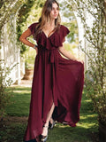 A-Line/Princess Chiffon Ruffles V-neck Sleeveless Floor-Length Bridesmaid Dresses Evening Prom Dress