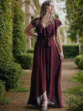 A-Line/Princess Chiffon Ruffles V-neck Sleeveless Floor-Length Bridesmaid Dresses Evening Prom Dress
