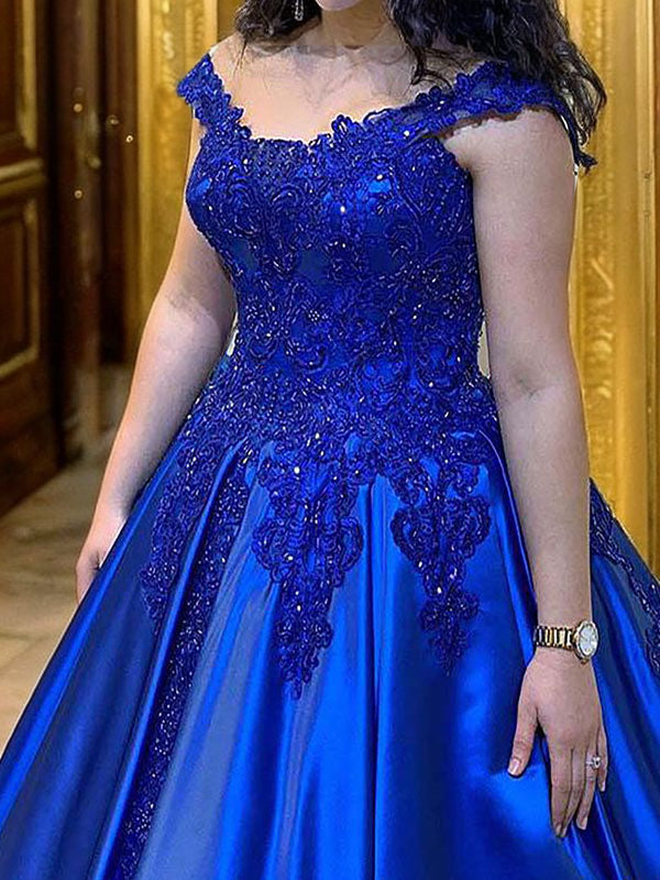 Ballkleid Satin Applikationen Träger Ärmellos Hofschleppe Kleider Ballkleid Ballkleider
