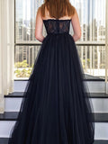 A-Line/Princess Tulle Lace Strapless Sleeveless Sweep/Brush Train Dresses Prom Evening Dress