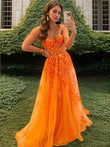 A-Line/Princess Tulle Applique Sweetheart Sleeveless Sweep/Brush Train Evening Dresses Prom Dress