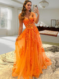A-Line/Princess Tulle Applique Sweetheart Sleeveless Sweep/Brush Train Evening Dresses Prom Dress