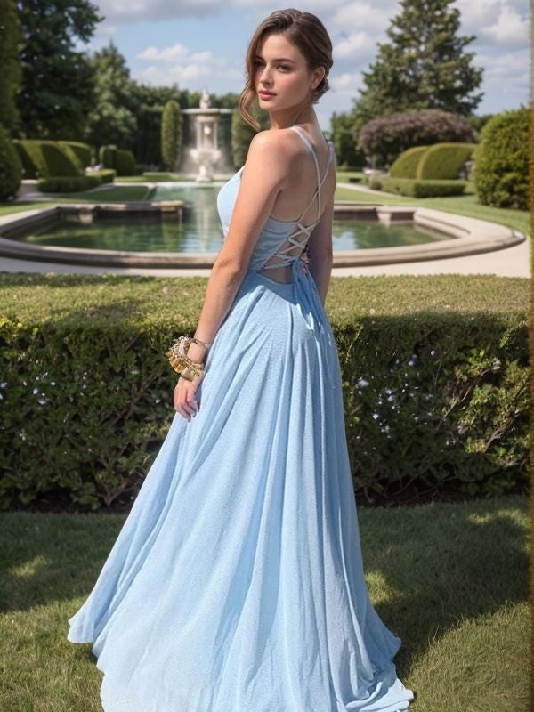 A-Linie/Princess-Linie Chiffon Rüschen V-Ausschnitt Ärmellos Sweep/Pinsel zug Kleider Ball-/Abendkleid