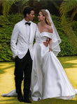 A-Line/Princess Satin Ruched Off-the-Shoulder Sleeveless Cathedral Train Wedding Dresses Bridal Gowns