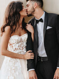 A-Line/Princess Tulle Applique Sweetheart Short Sleeves Court Train Wedding Dresses Bridal Gowns