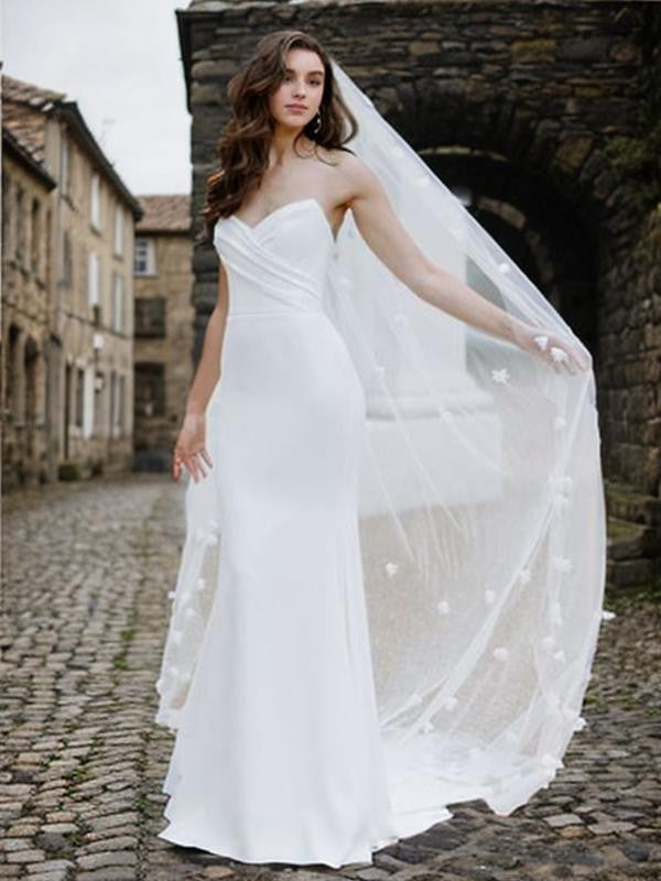 Sheath/Column Stretch Crepe Ruched Sweetheart Sleeveless Sweep/Brush Train Wedding Dresses Bridal Gowns