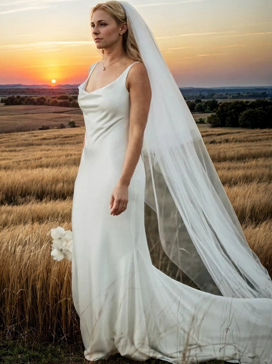 Sheath/Column Silk like Satin Straps Sleeveless Court Train Wedding Dresses Bridal Gowns