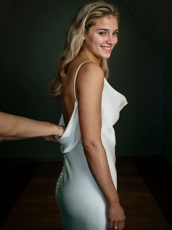 Sheath/Column Silk like Satin Straps Sleeveless Court Train Wedding Dresses Bridal Gowns