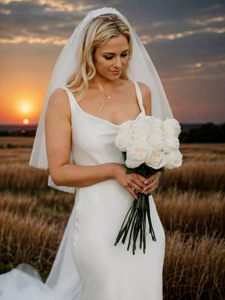Sheath/Column Silk like Satin Straps Sleeveless Court Train Wedding Dresses Bridal Gowns