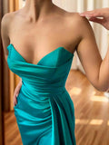 Sheath/Column Silk like Satin Ruched Sweetheart Sleeveless Sweep/Brush Train Dresses Prom Dress