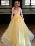 A-Line/Princess Tulle Applique One-Shoulder Sleeveless Sweep/Brush Train Dresses Prom Dress Ball Gowns