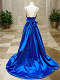 A-Line/Princess Satin Bowknot V-neck Sleeveless Court Train Dresses Prom Dress Ball Gowns