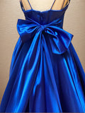 A-Line/Princess Satin Bowknot V-neck Sleeveless Court Train Dresses Prom Dress Ball Gowns