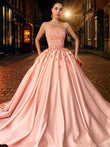 Ballkleid Satin Applikationen Trägerlos Ärmellos Sweep/Pinsel Schleppe Kleider Ballkleid Quinceanera Kleider