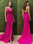 Sheath/Column Jersey Ruched V-neck Sleeveless Sweep/Brush Train Dresses Prom Evening Dress